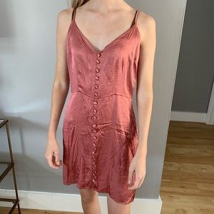 Rose silk button down dress